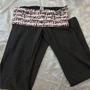 Victoria's Secret PINK Girls' Fold-Over Waist Leggings - Black and Pink Script